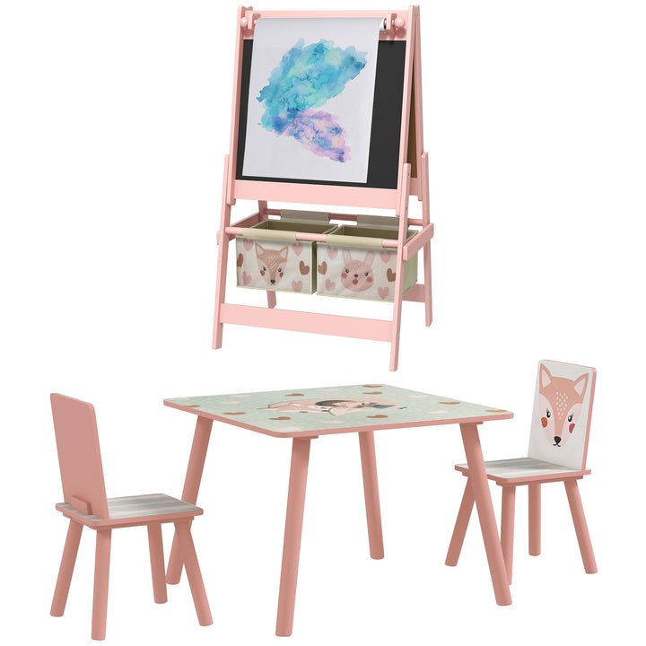 Kids Table and Chair Set and Kids Easel with Paper Roll - Pink