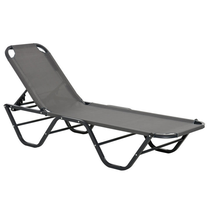 Outsunny Sun Lounger Relaxer Recliner with 5-Position Adjustable Backrest Lightweight Frame for Pool or Sun Bathing Grey