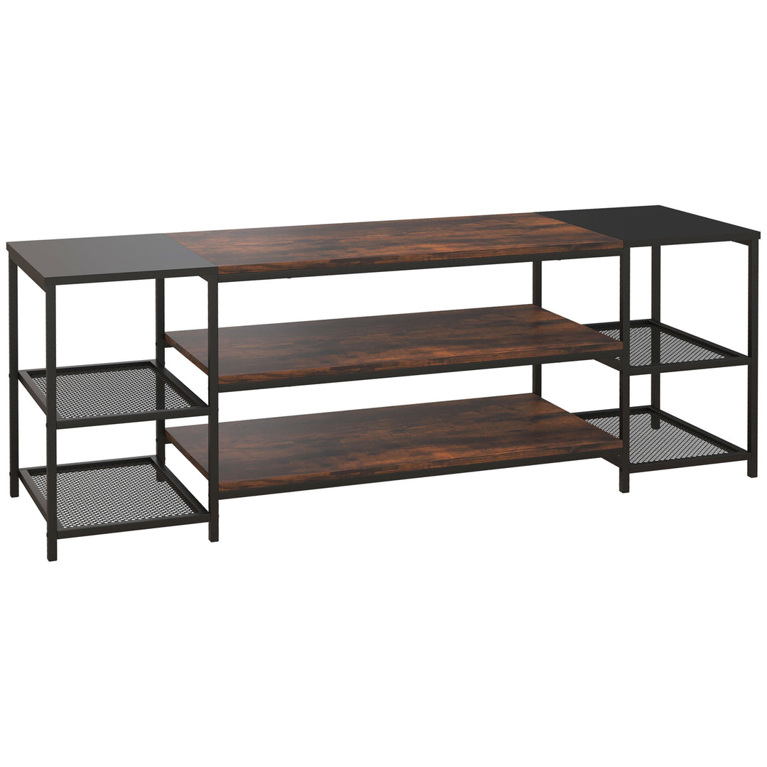 TV Unit Cabinet for TVs up to 65 Inches, Industrial TV Stand with Storage Shelves for Living Room, Brown and Black