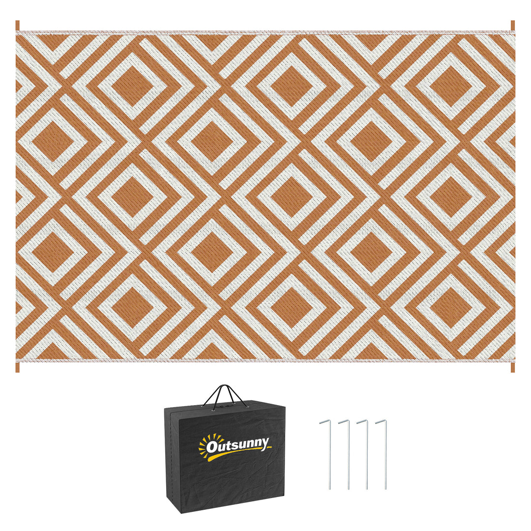 Reversible Outdoor Rug with Carry Bag, Beach Brown & White