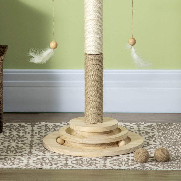 PawHut 56cm Cat Tree, Kitty Activity Center with Turntable Interactive Ball Toy, Cat Tower with Jute & Sisal Scratching Post, Natural