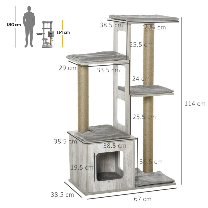 Cat Tree for Indoor Large Cats w/ Scratching Post, Cat Tower House- Grey