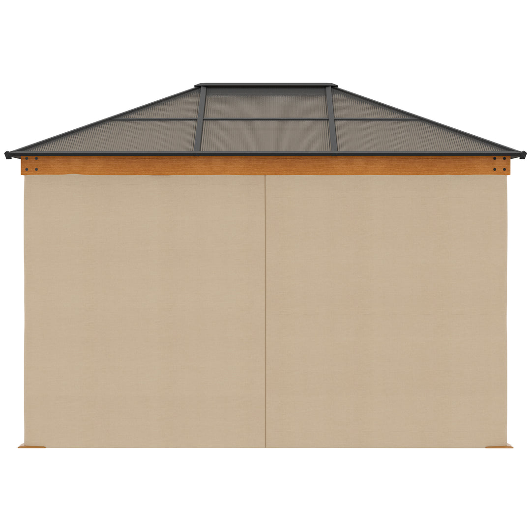 3 x 3.6 m Hardtop Gazebo Canopy with Polycarbonate Roof, Aluminium and Steel Frame, Nettings and Sidewalls for Garden, Patio, Khaki