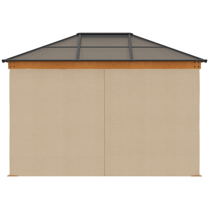 3 x 3.6 m Hardtop Gazebo Canopy with Polycarbonate Roof, Aluminium and Steel Frame, Nettings and Sidewalls for Garden, Patio, Khaki