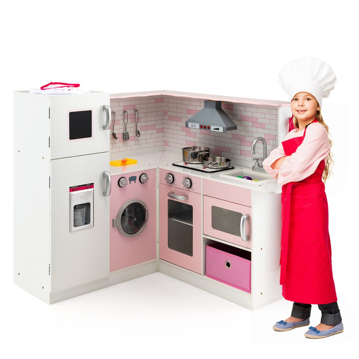 Kids Corner Play Kitchen with Apron and Chef Hat