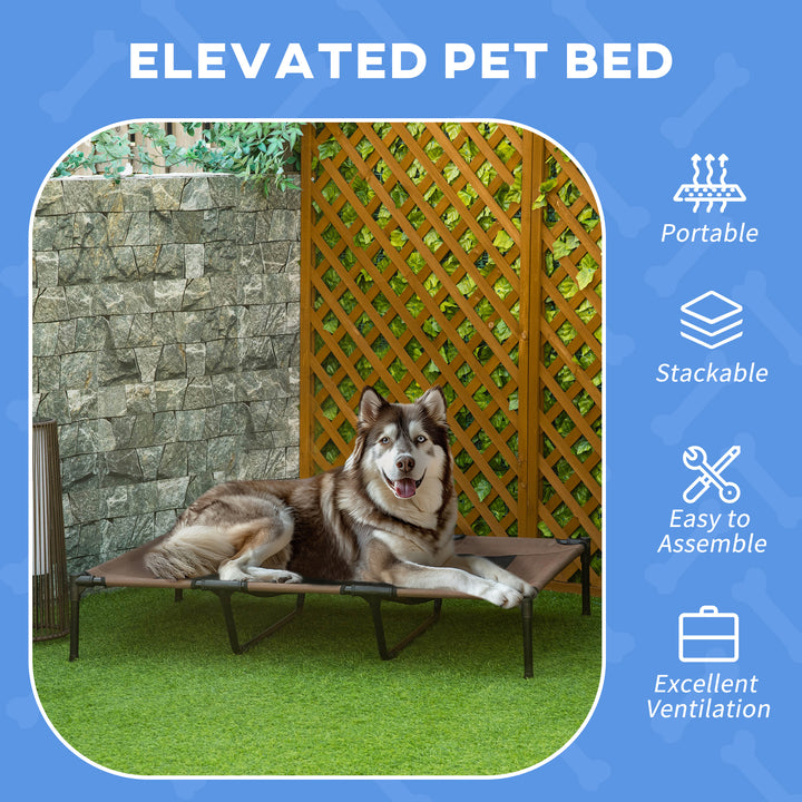 PawHut Cooling Elevated Dog Bed Portable Raised Pet Cot with Breathable Mesh, No-Slip Rubber Feet for Indoor & Outdoor Use, Brown