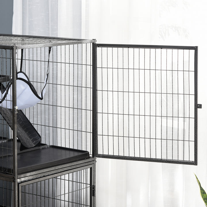 Small Animal Cage for Chinchilla Ferret Kitten on Wheels with Hammocks Removable Tray, Silver Grey