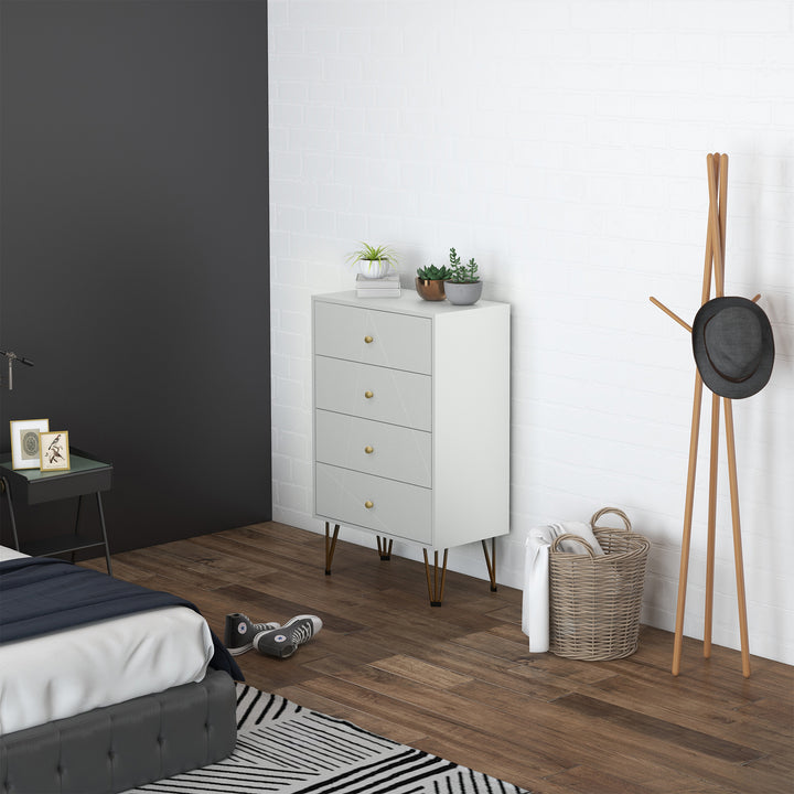 White Chest of Drawers, 4-Drawer Dresser for Bedroom, Modern Storage Cabinets with Hairpin Legs