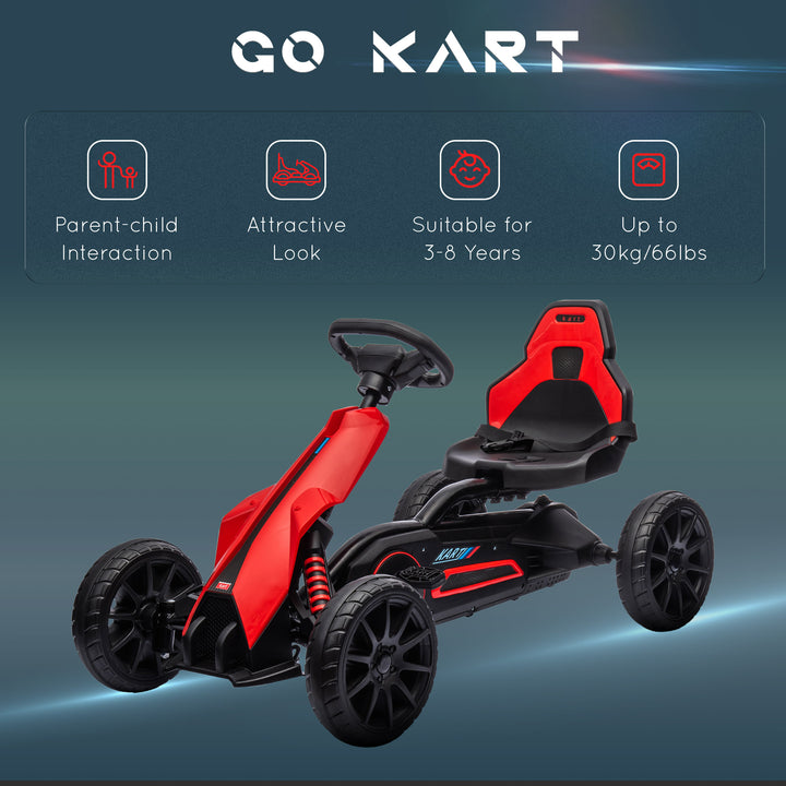 Children Pedal Go Kart, Kids Ride on Racer with Adjustable Seat, Swing Axle, Shock Absorption EVA Tyres, Handbrake, for Boys and Girls Aged 3-8 Years Old, Red