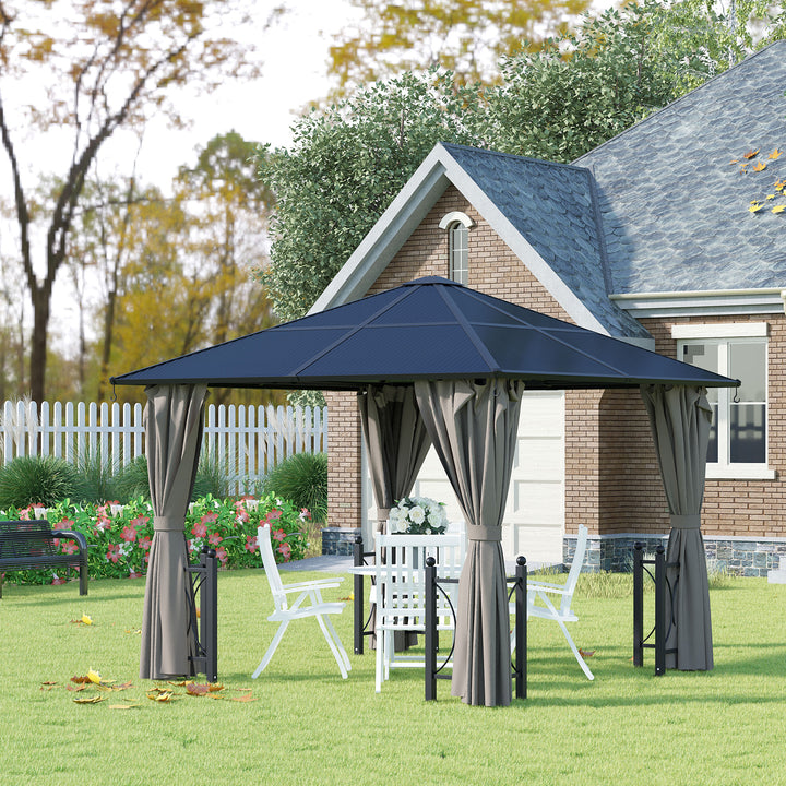 3 x 3(m) Hardtop Gazebo Canopy with Polycarbonate Roof, Steel & Aluminium Frame, Garden Pavilion with Mosquito Netting and Curtains, Black