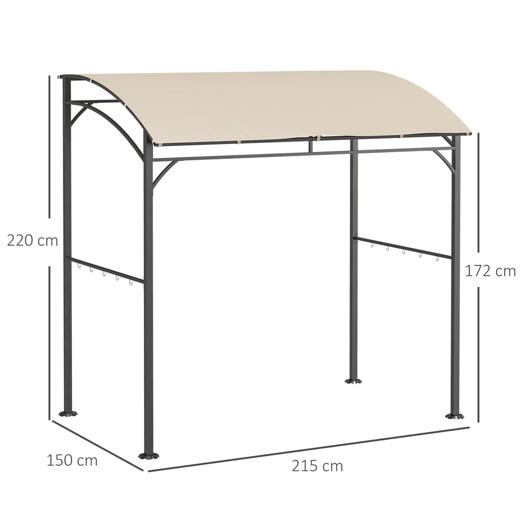 BBQ Grill Gazebo Tent 2.2 x 1.5 m with Metal Frame, Curved Canopy and 10 Hooks, Beige