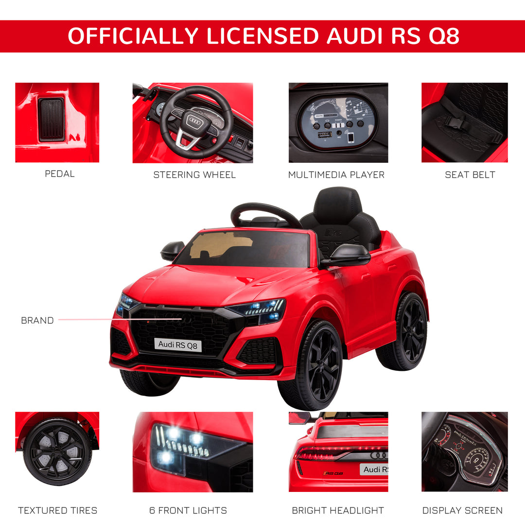 Compatible 6V Battery-powered Kids Electric Ride On Car Audi RS Q8 Toy with Parental Remote Control Music Lights USB MP3 Bluetooth Red