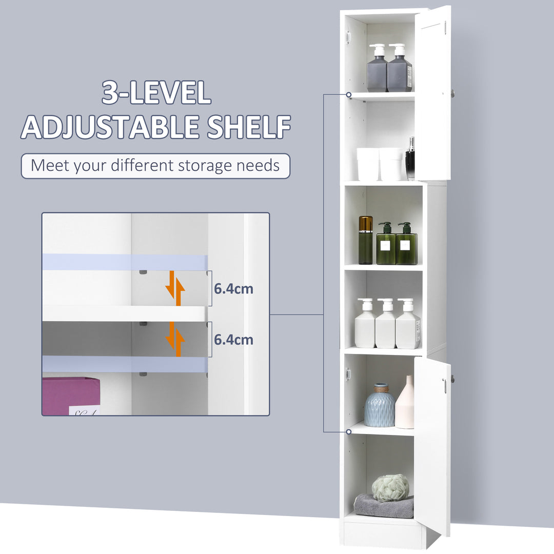 Tall Bathroom Storage Cabinet with Mirror, Freestanding Floor Cabinet Tallboy Unit with Adjustable Shelves, White