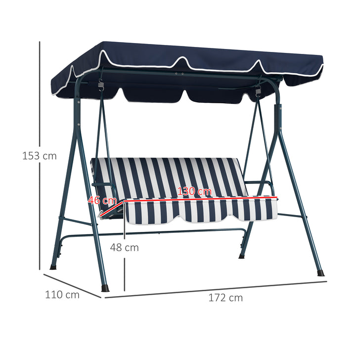 3 Seater Canopy Swing Chair Heavy Duty Outdoor Garden Bench with Sun Cover Metal Frame - Blue