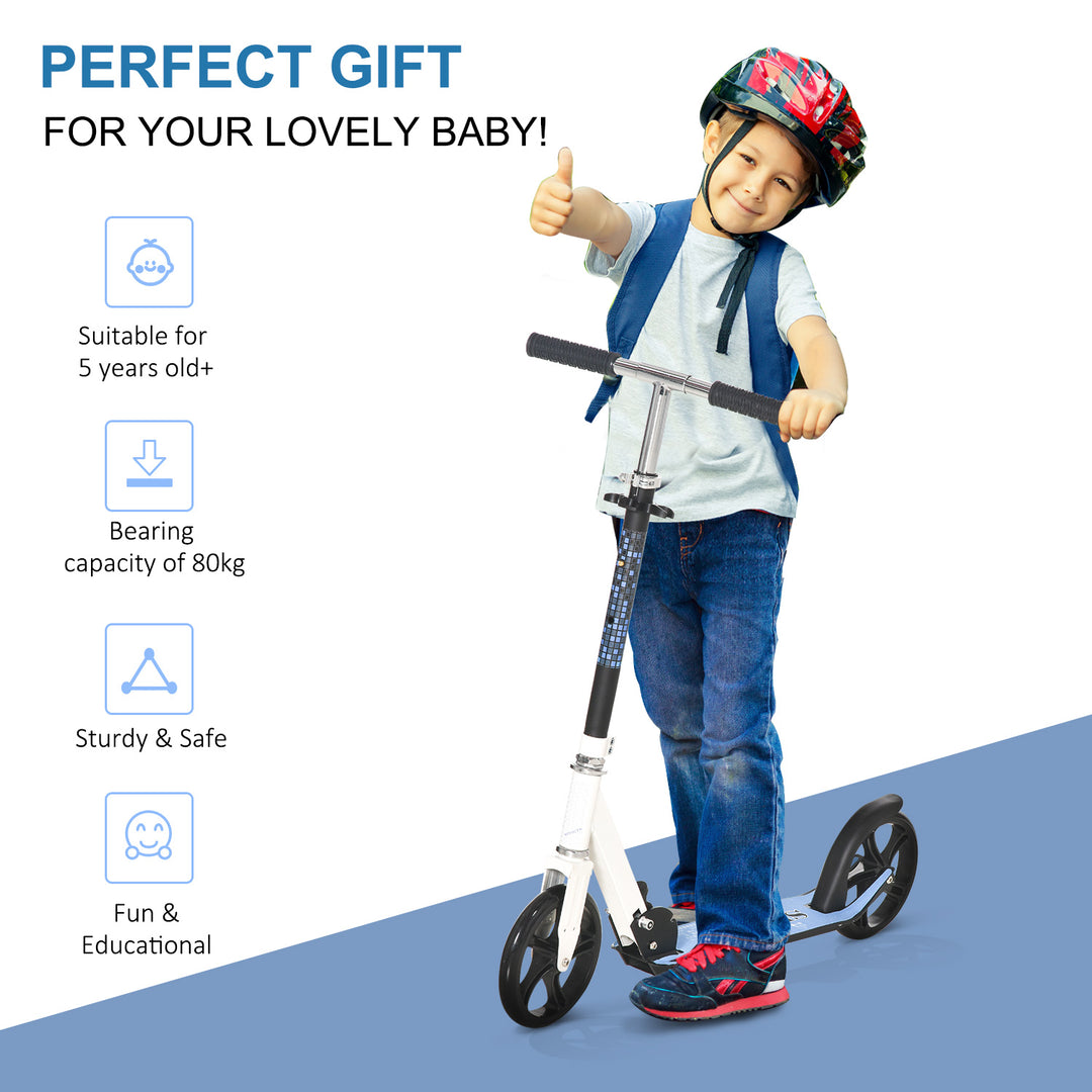 2 Wheel Kids Stunt Kick Scooter Foldable Teens Commuter Aluminium Frame Adjustable Handles - White Blue