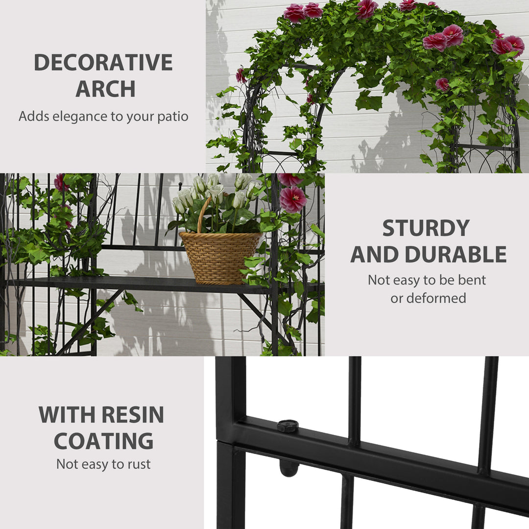 Garden Metal Arch Bench Outdoor Patio Rose Trellis Arbour Pergola for Climbing Plant Antique Style 2-Seater Chair, Black