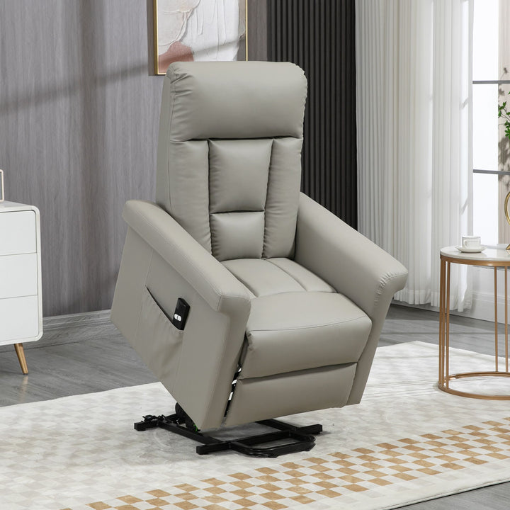 Power Lift Chair, PU Leather Recliner Sofa Chair for Elderly with Remote Control, Side Pocket, Grey