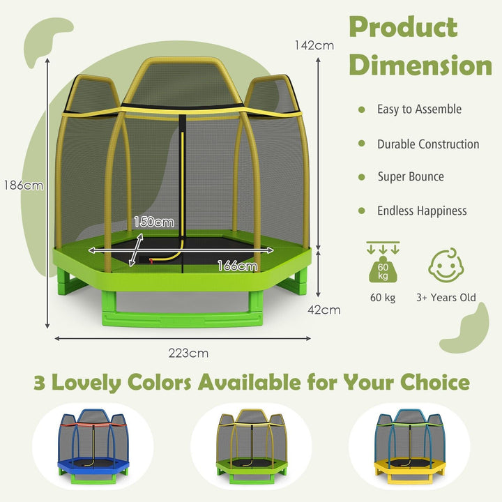 7 Feet Kids Trampoline with Safety Enclosure Net-Yellow