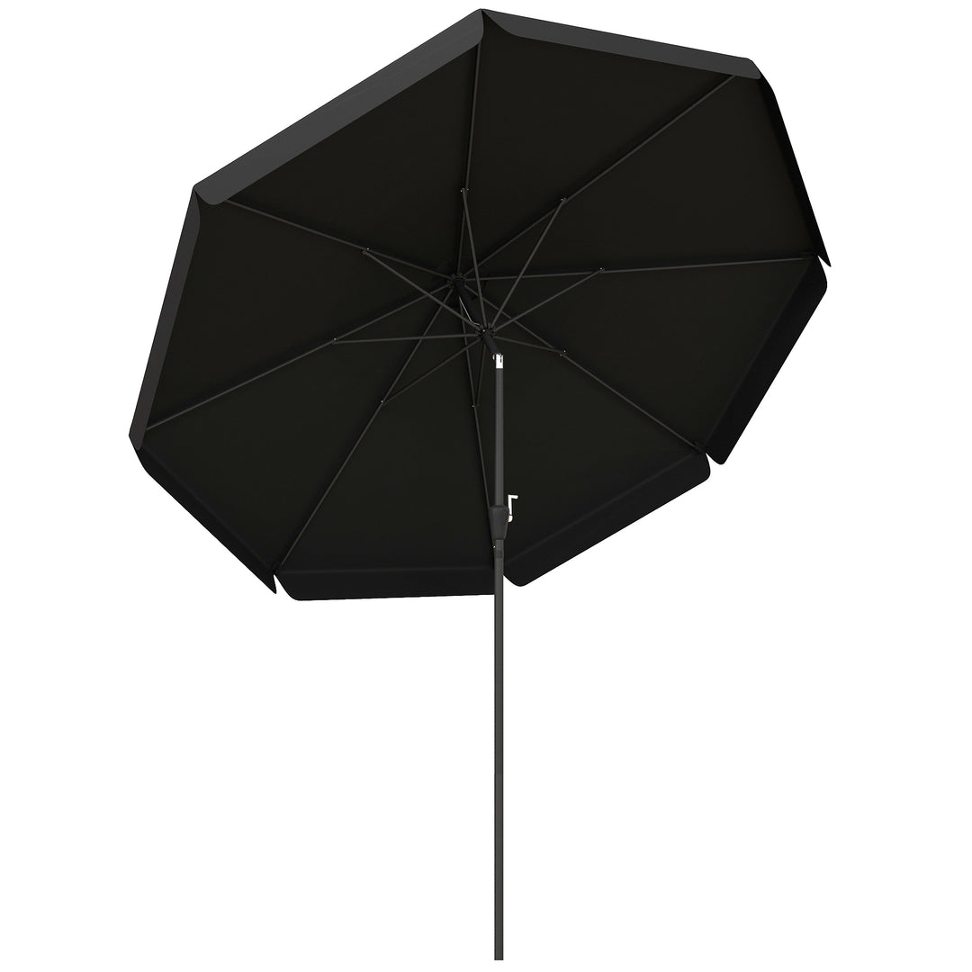 2.7m Patio Parasol Garden Umbrellas Outdoor Sun Shade Table Umbrella with Tilt, Crank, 8 Ribs, Ruffles, Black