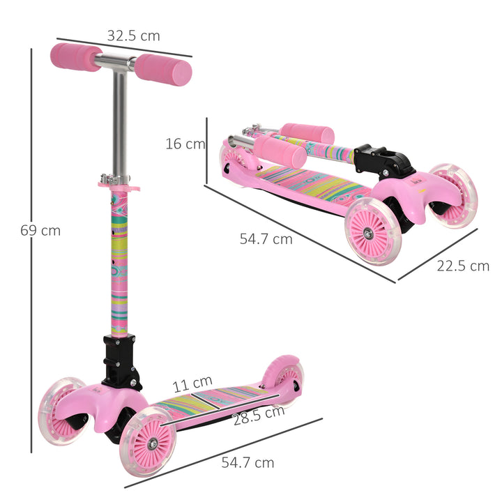 Scooter for Kids Toddler Foldable Kick Scooter with 3 Wheel Adjustable Height Flashing Wheels for Boys and Girls 3-8 Years Pink