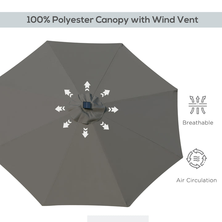 Outsunny 2.7m Garden Parasol, Patio LED Umbrella with Push Button Tilt/Crank 8 Rib Sun Shade for Outdoor Table Market Umbrella Grey