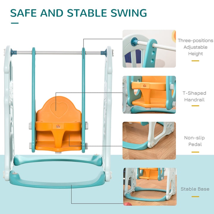 3 in 1 Kids Slide and Swing Set Playset Activity Center with Basketball Hoop Adjustable Height Water-fillable Base Toddler Climber Playground