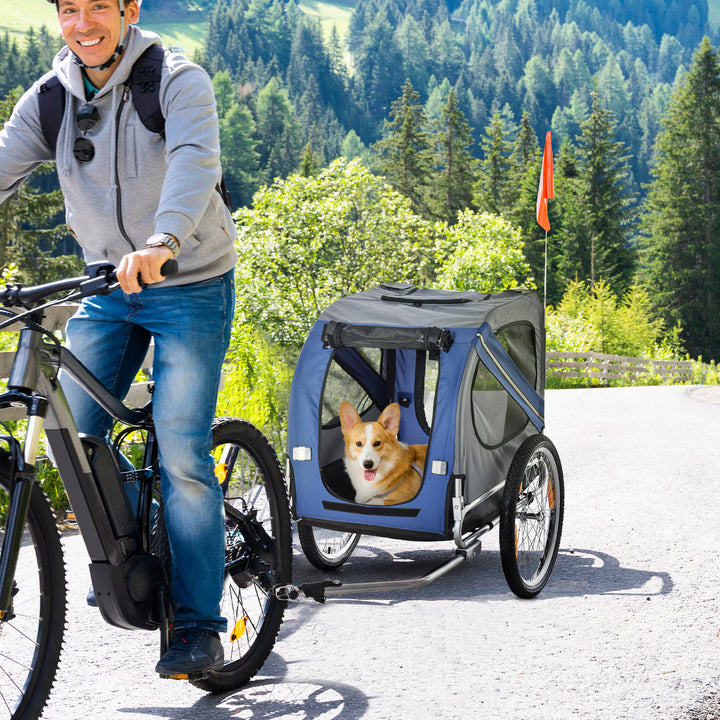 PawHut Dog Bike Trailer Pet Bicycle Trailer Foldable Dog Cat Bike Carrier with Suspension- Blue