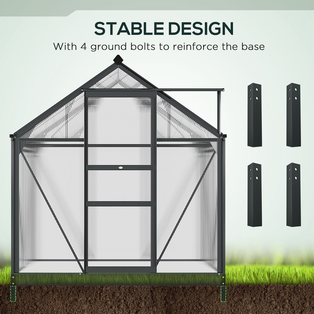 Outsunny Clear Polycarbonate Greenhouse Large Walk-In Green House Garden Plants Grow Galvanized Base Aluminium Frame with Slide Door, 6 x 4ft