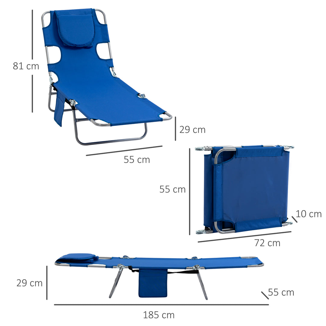 Beach Chaise Lounge with Face Cavity & Arm Slots, Portable Sun Lounger, Reclining Lounge Chair 5-position Adjustable Backrest, Blue