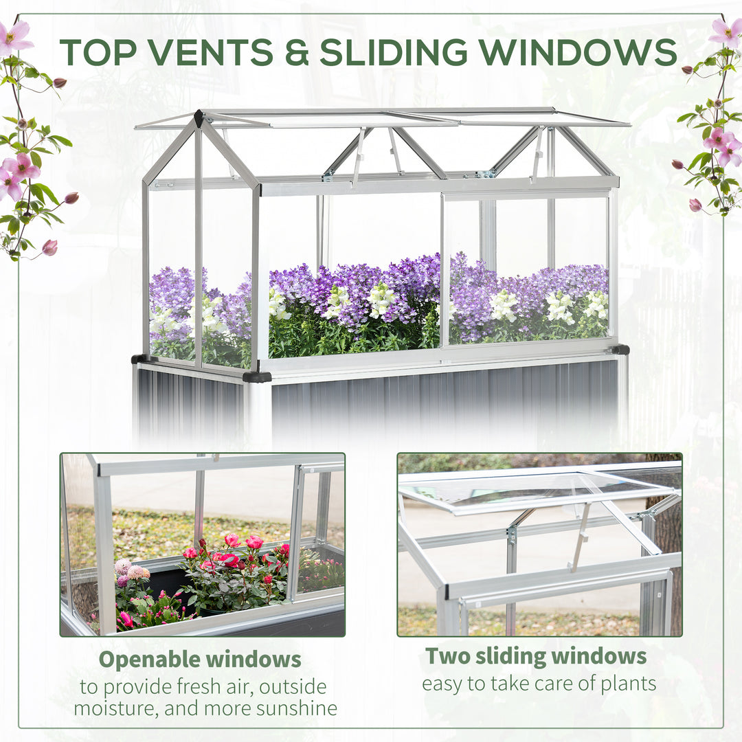 Galvanised Steel Raised Beds for Garden with Greenhouse, Raised Planters with Cover and Openable Windows