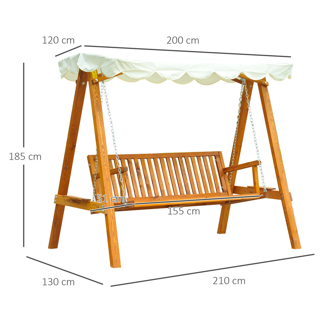 Outsunny 3 Seater Wooden Garden Swing Seat Swing Chair Outdoor Hammock Bench Furniture, Cream White