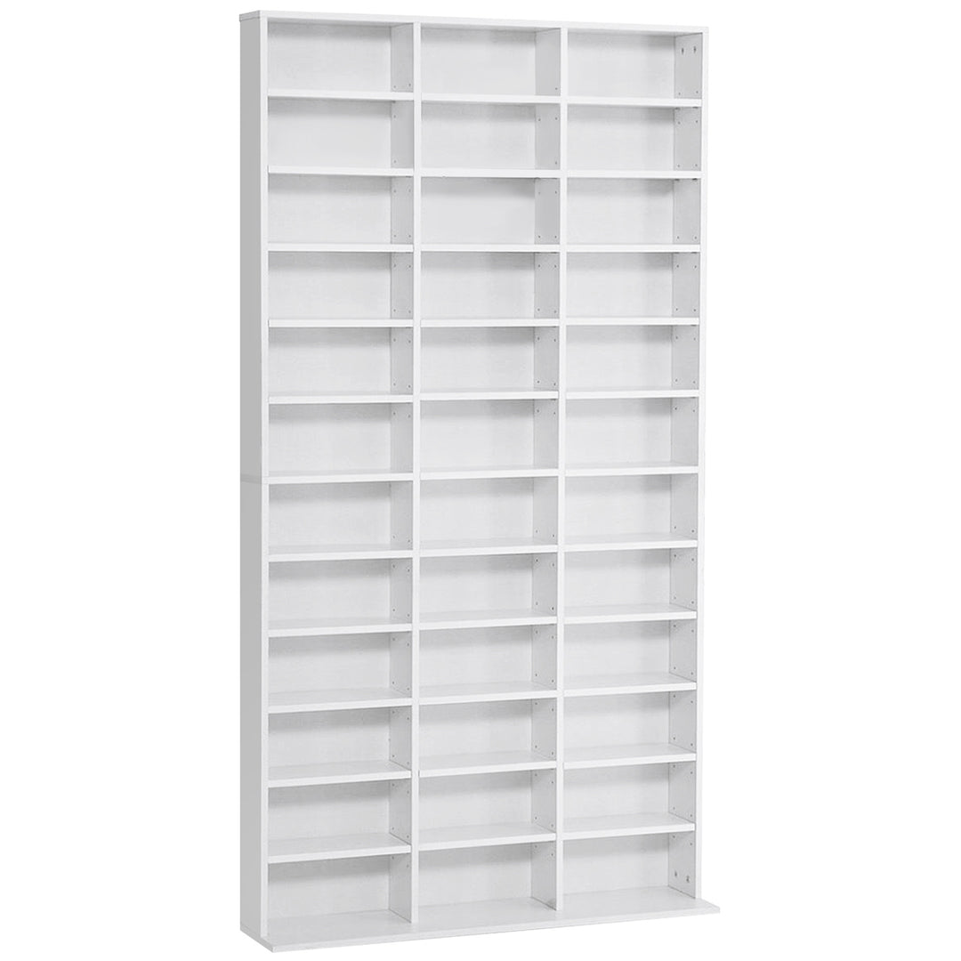 CD / DVD Storage Shelf Storage Unit for 1116 CDs Height-Adjustable Compartments 102 x 24 x 195 cm White