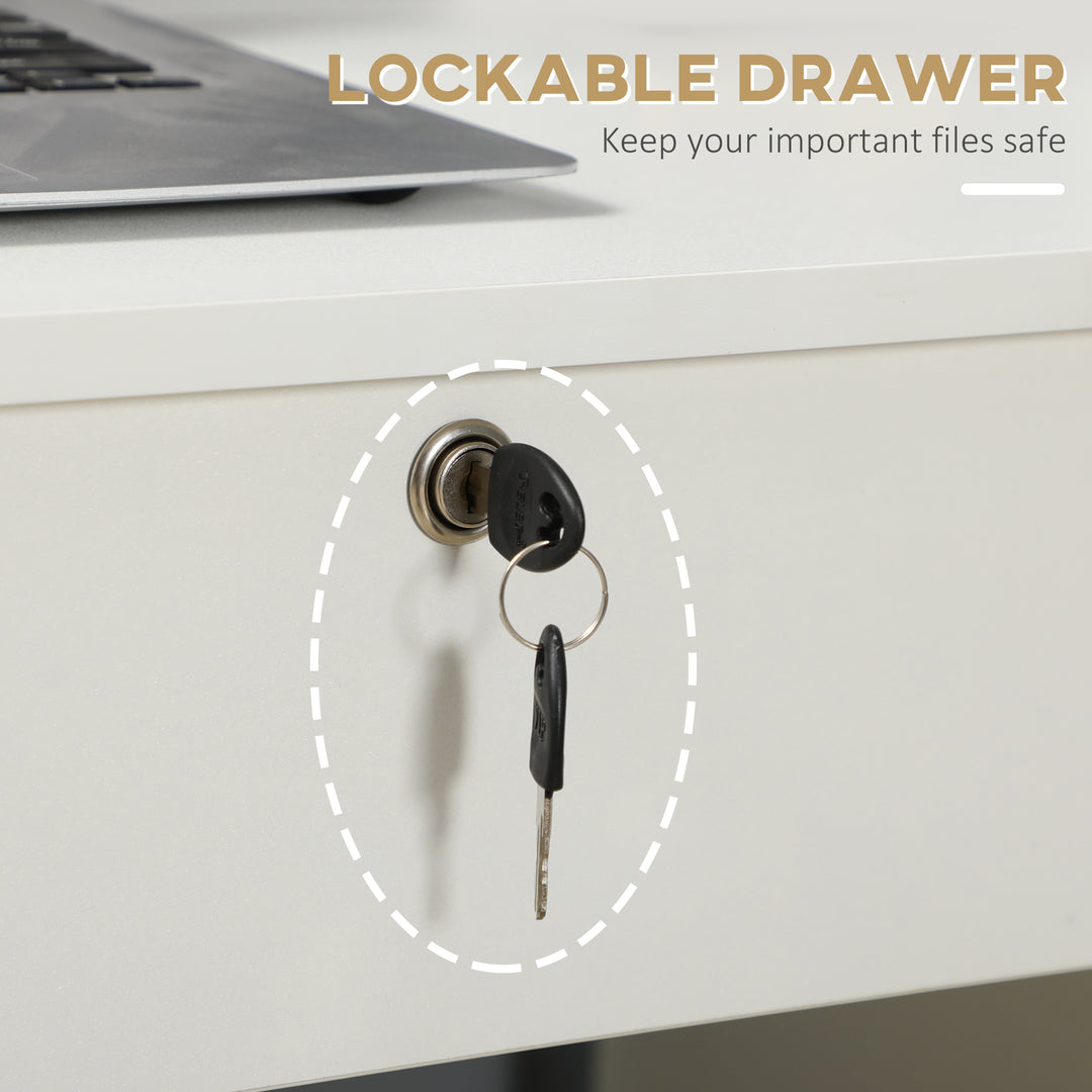 Computer Desk, Home Office Desk with Lockable Drawer, Storage Shelf for Study Bedroom, 110 x 50 x 76 cm, White