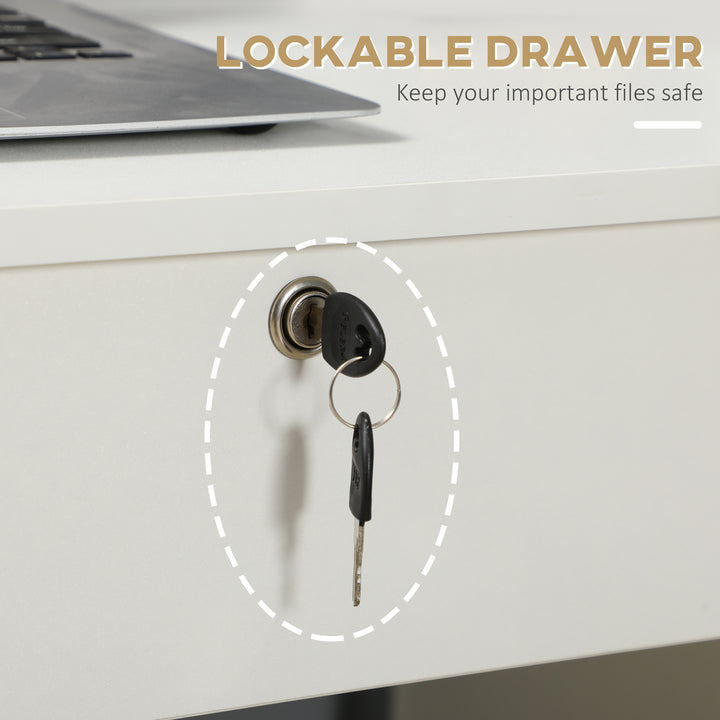Computer Desk, Home Office Desk with Lockable Drawer, Storage Shelf for Study Bedroom, 110 x 50 x 76 cm, White