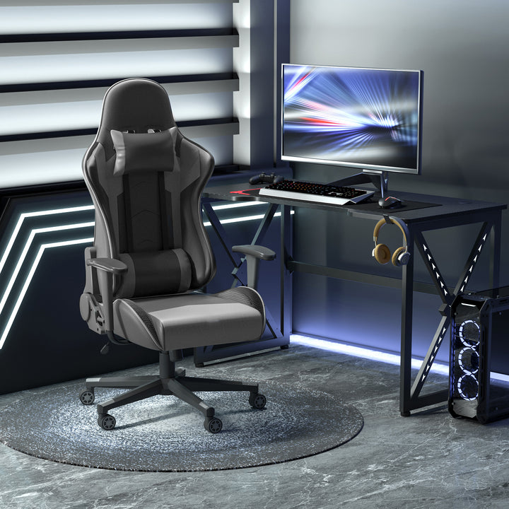 Vinsetto High Back Racing Gaming Chair Reclining 360° Swivel Rocking Height Adjustable with Pillow and Build-in Lumbar Home Black PU Leather
