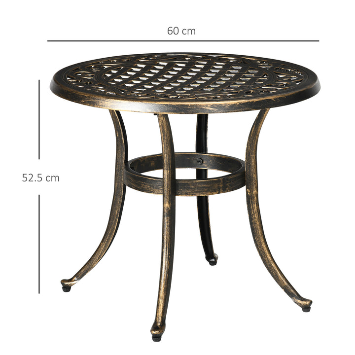 Industrial Garden Side Table, Round Hollow Top Design Patio End Table with Cast Aluminum Frame, Bronze