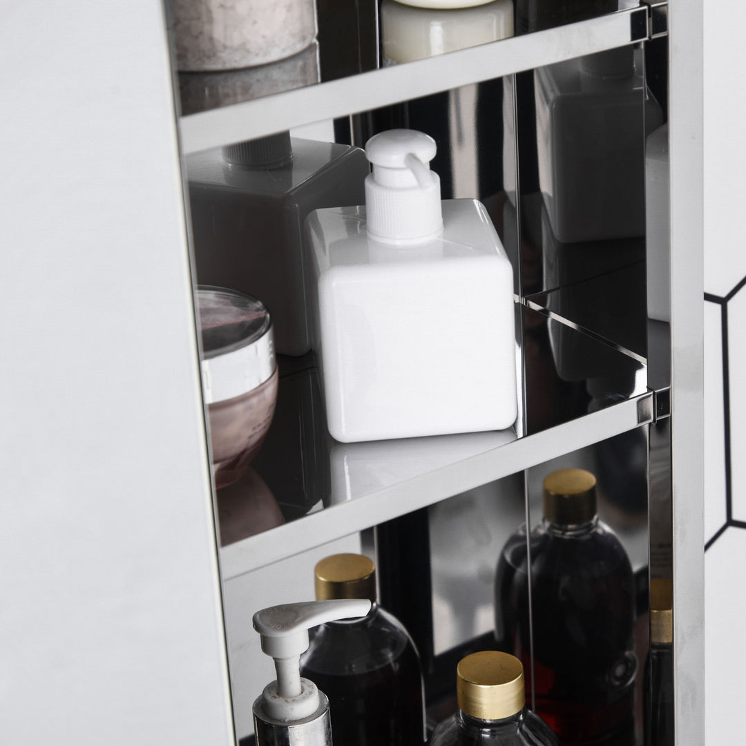 kleankin On-Wall Mounted Bathroom Storage Cabinet w/Sliding Mirror Door 3 Shelves Stainless Steel Frame