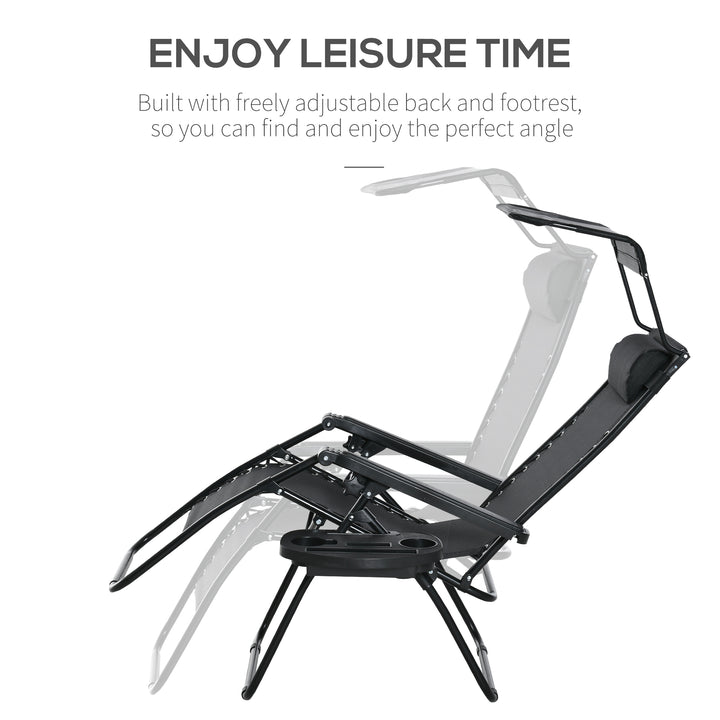 Outsunny Zero Gravity Garden Deck Folding Chair Patio Sun Lounger Reclining Seat with Cup Holder & Canopy Shade - Black