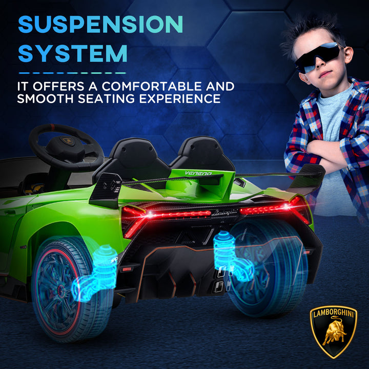 Lamborghini Veneno Licensed 12V Kids Electric Ride on Car with Butterfly Doors, Portable Battery, Powered Electric Car with Bluetooth, Remote, Music, Horn, Suspension, for 3-6 Years - Green