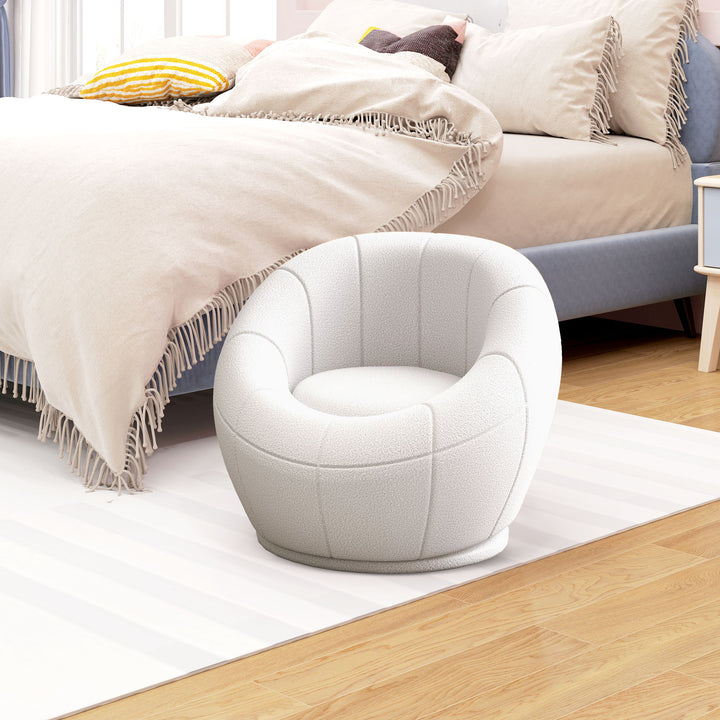 Modern Accent Chair, Swivel Upholstered Armchair for Living Room, Bedroom, Home Office, White