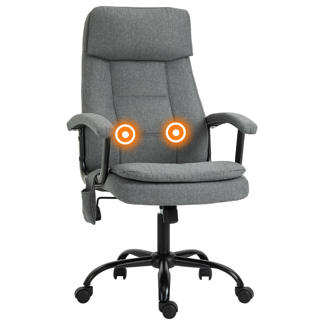 Vinsetto 2-Point Massage Office Chair Linen-Look Ergonomic Adjustable Height w/ 360° Swivel 5 Castor Wheels Rocking Comfortable Executive Seat Grey