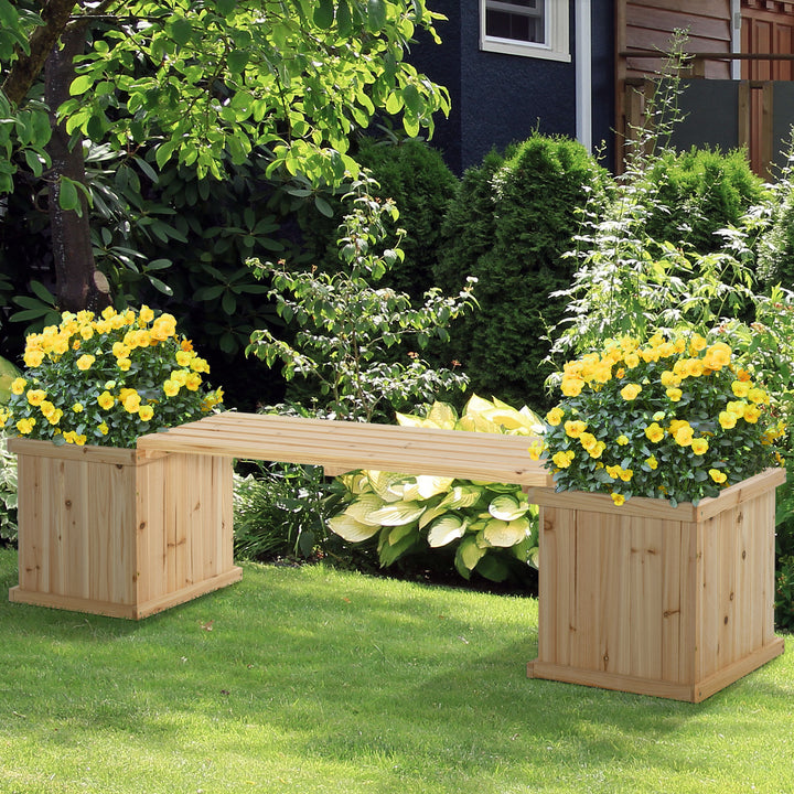 Outsunny Wooden Garden Planter & Bench Combination Garden Raised Bed Patio Park Natural 176 x 38 x 40 cm