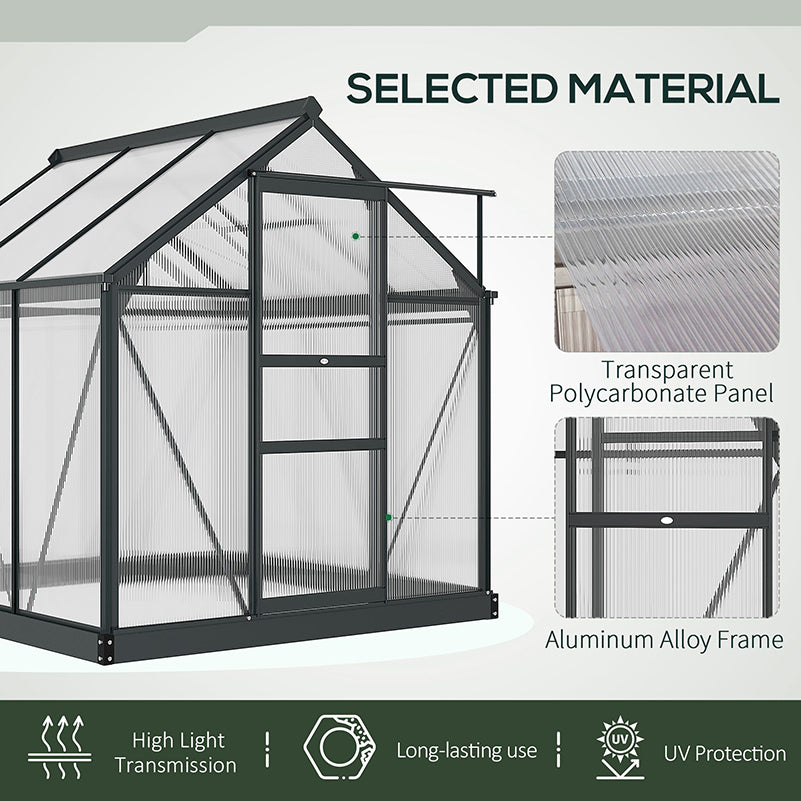 Outsunny 6 x 6 ft Clear Polycarbonate Greenhouse Large Walk-In Green House Garden Plants Grow House w/ Slide Door and Push-Open Window