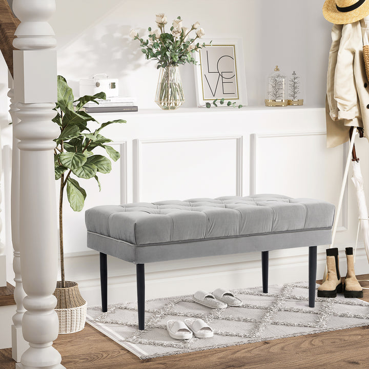 Entryway Bench, Bed End Bench, Button Tufted Window, Bedroom, Hallway, Grey