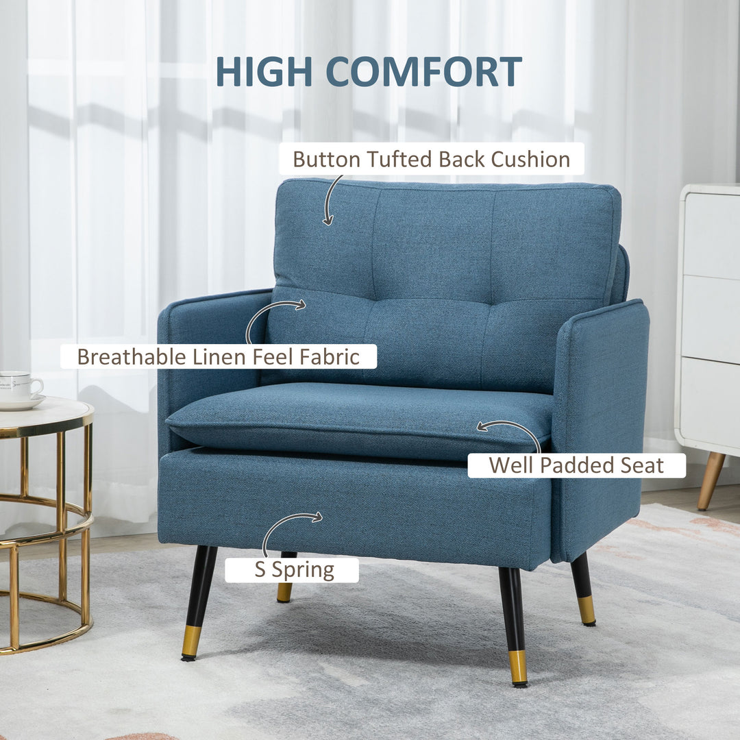 Modern Armchairs with Steel Legs, Upholstered Button Tufted Accent Chairs for Living Room and Bedroom, Dark Blue