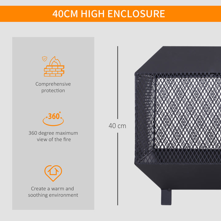 Outsunny Metal Square Fire Pit Outdoor Mesh Firepit Brazier w/ Lid, Log Grate, Poker for Backyard, Camping, Wood Burning Stove, 44 x 44 x 40cm, Black