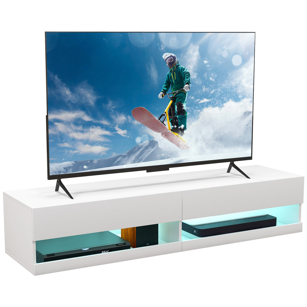 Wall Mounted TV Unit Cabinet for TVs up to 65" with LED Lights - High Gloss White