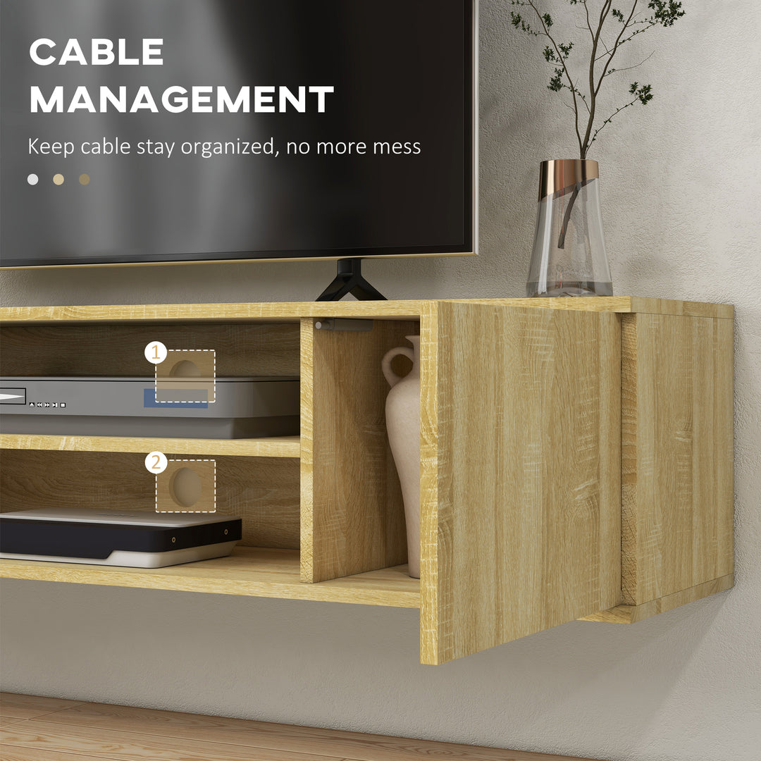 Floating TV Stand Cabinet for TVs up to 60", Wall Mounted TV Unit with Open Shelf, Storage Cupboards and Cable Management for Living Room, Natural Wood Effect