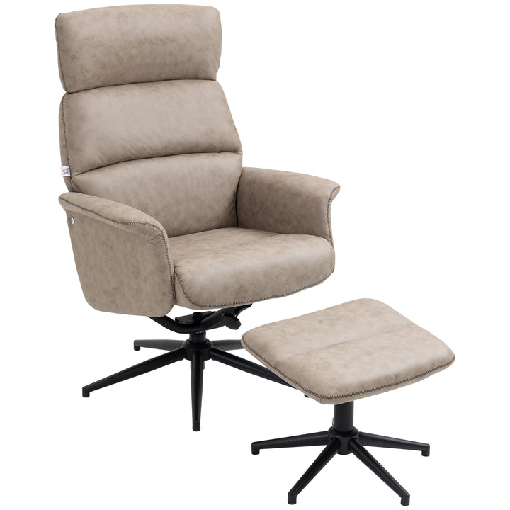 Swivel Recliner Chair and Footstool, Adjustable and Removable Headrest, Khaki