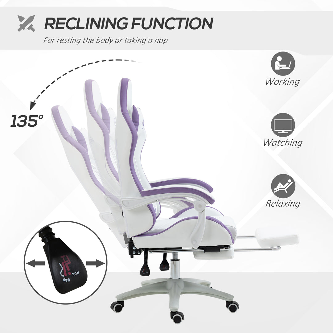 Vinsetto Racing Gaming Chair, Reclining PU Leather Computer Chair with 360 Degree Swivel Seat, Purple